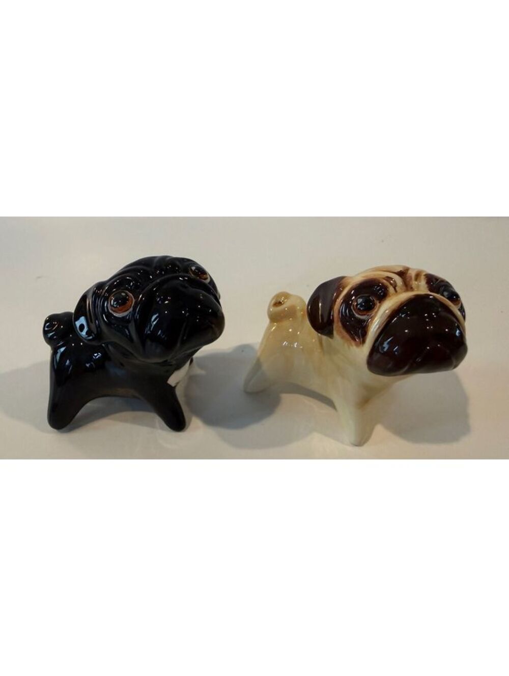 Vintage Ceramic Pug Dog Salt & Pepper Shakers – Black & Fawn Pair
